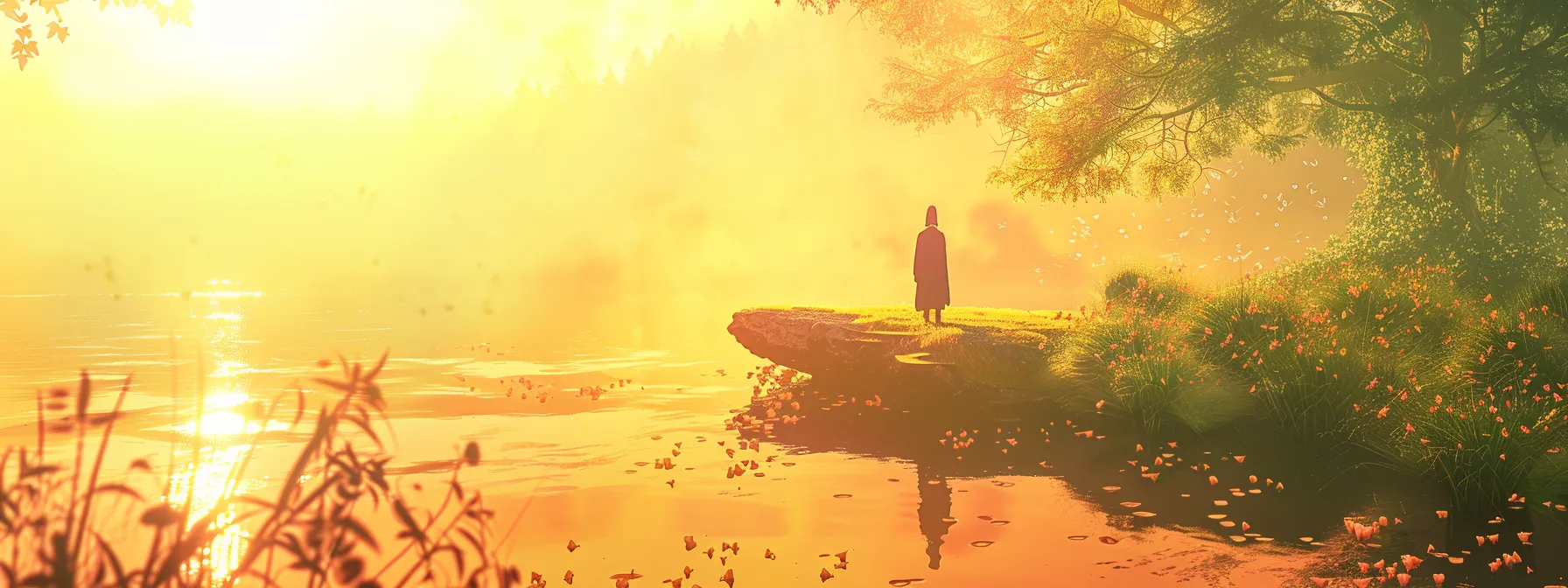 a serene nature setting bathed in soft pastels, featuring a tranquil landscape where a figure stands on the edge of a sunlit path, symbolizing hope and recovery in the journey of addiction and mental health treatment.